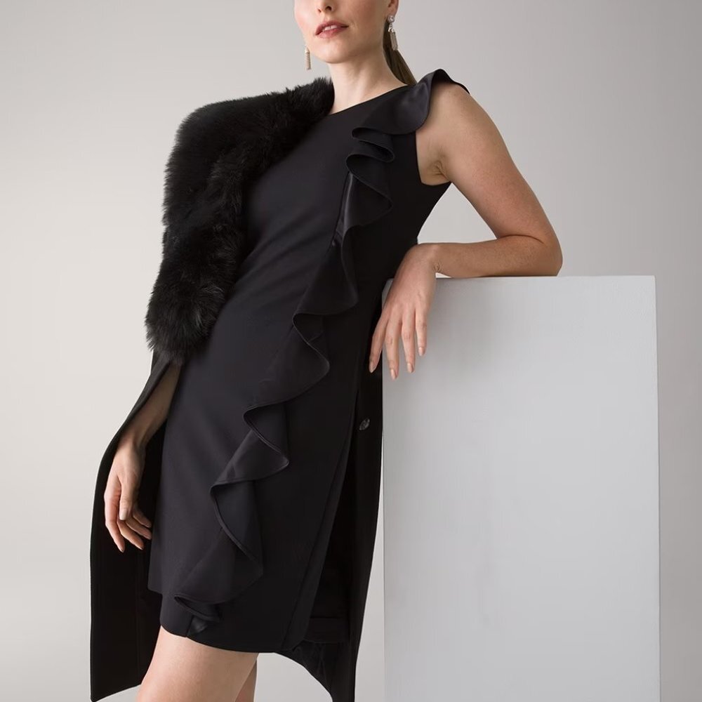 WHBM Size Extra Small Little Black Shift Dress With Ruffle Detail